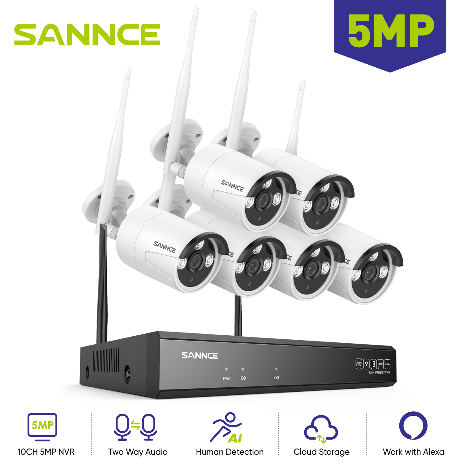 Home Security Camera System - SANNCE 6PCS 5MP Wifi Camera IP