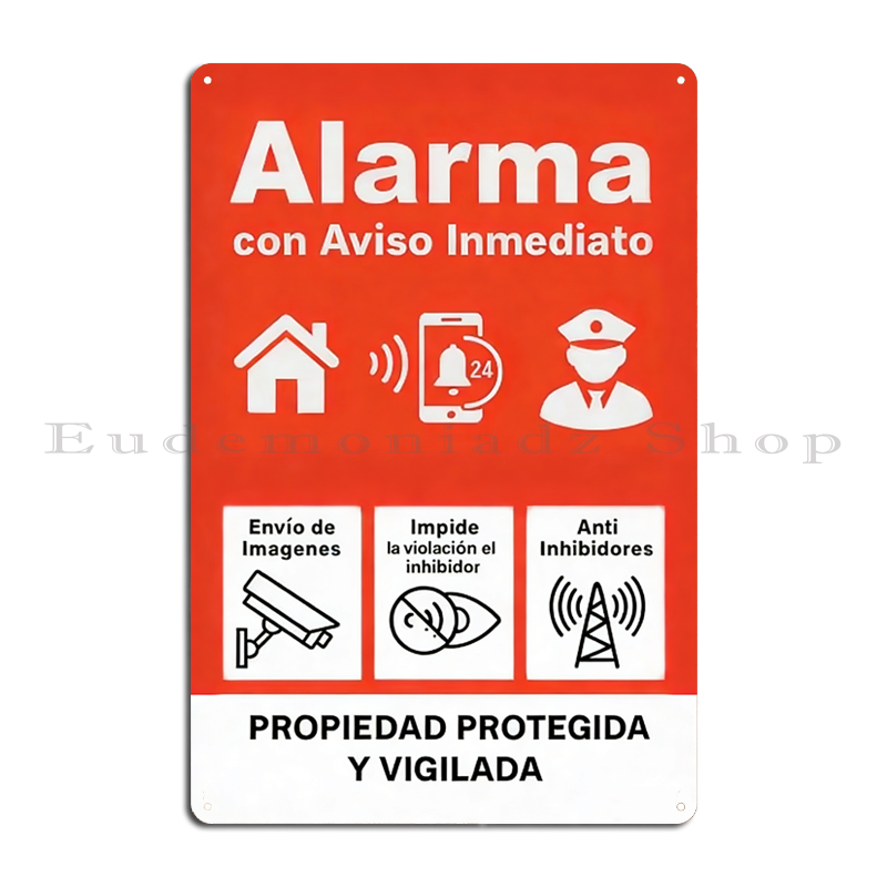 Home Security Device - Retro 24h Alarm System Metal Sign