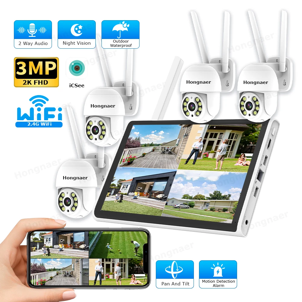 Home Security Systems Wireless - 2026 Hongnaer 3MP 4 Channel WiFi