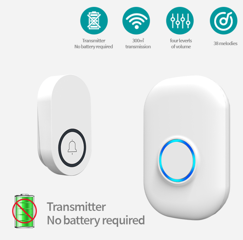 Home Security Bell - 58Ringtone Self-Power Wireless Alarm Guest Welcome