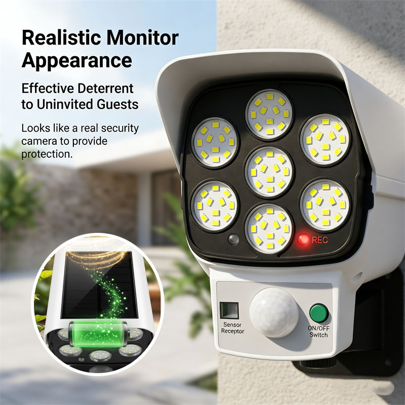 Home Security Flood Lights - Solar Powered Dummy Security Camera with