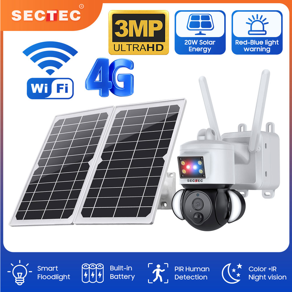Home Security Flood Lights - SECTEC 20W Solar Battery Red Blue